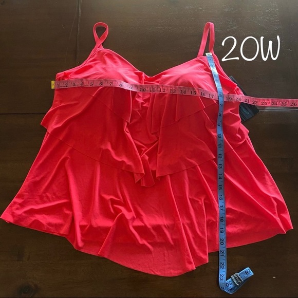 Aqua Green Plus Size Tiered Tankini Top- Neon Coral Pink - Picture 2 of 9